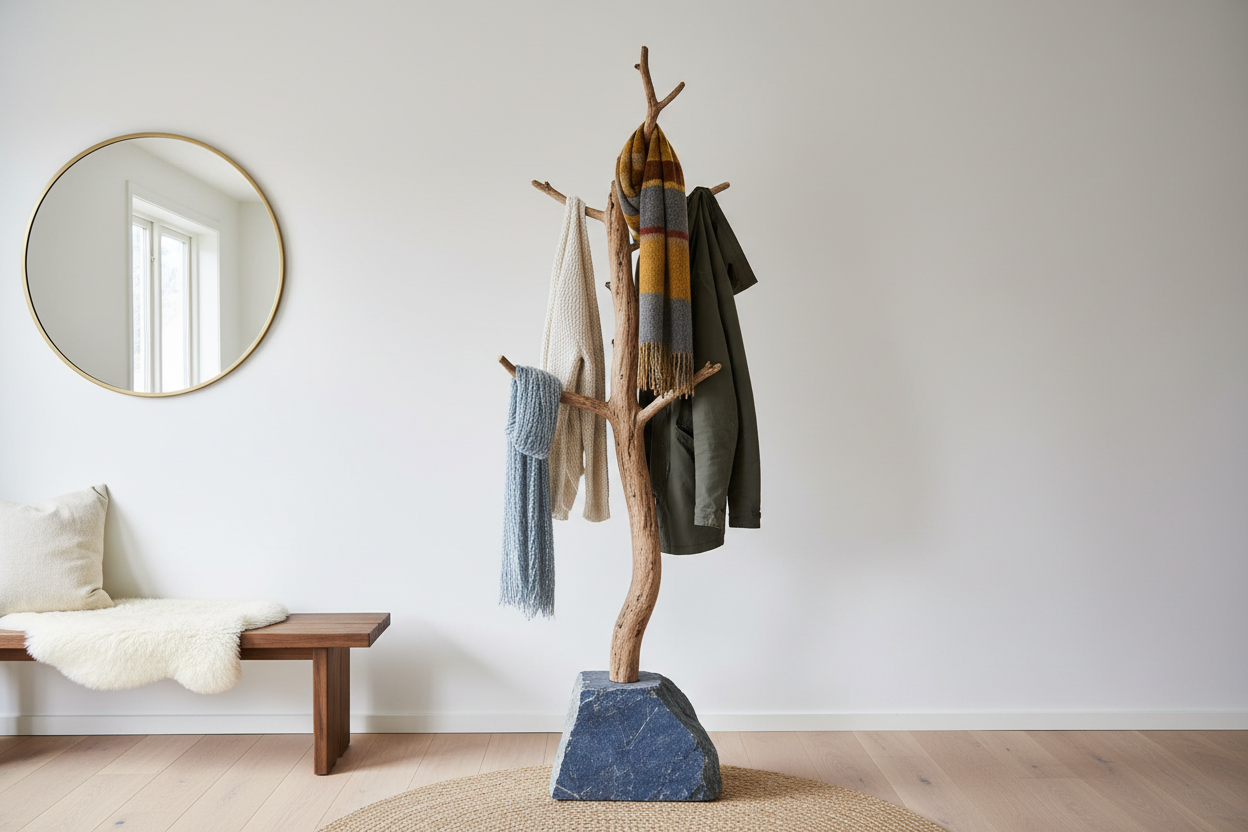 Comment fabriquer un porte manteau sur pied à partir d'une simple branche d'arbre ?