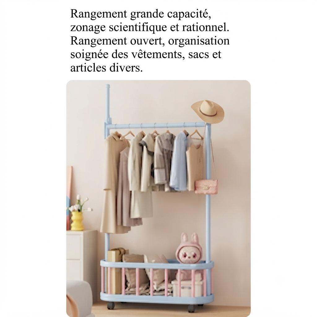 Porte manteau enfant à roulettes bac de rangement forme cactus