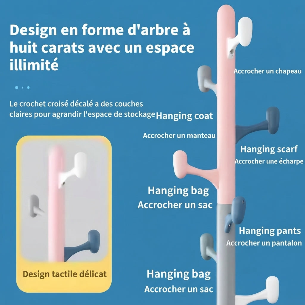 Porte-manteau enfants en bois massif avec crochets d'animaux