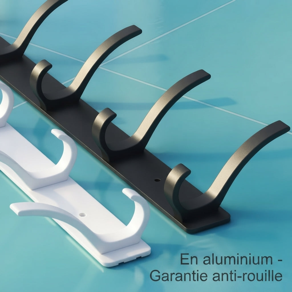 Aluminum wall-mounted coat racks in matte black and cream with anti-rust guarantee