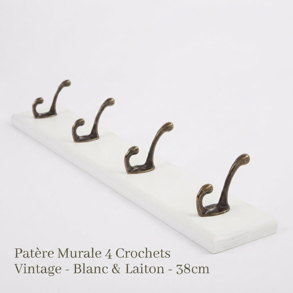 Porte manteau mural crochets rustique plateau bois massif