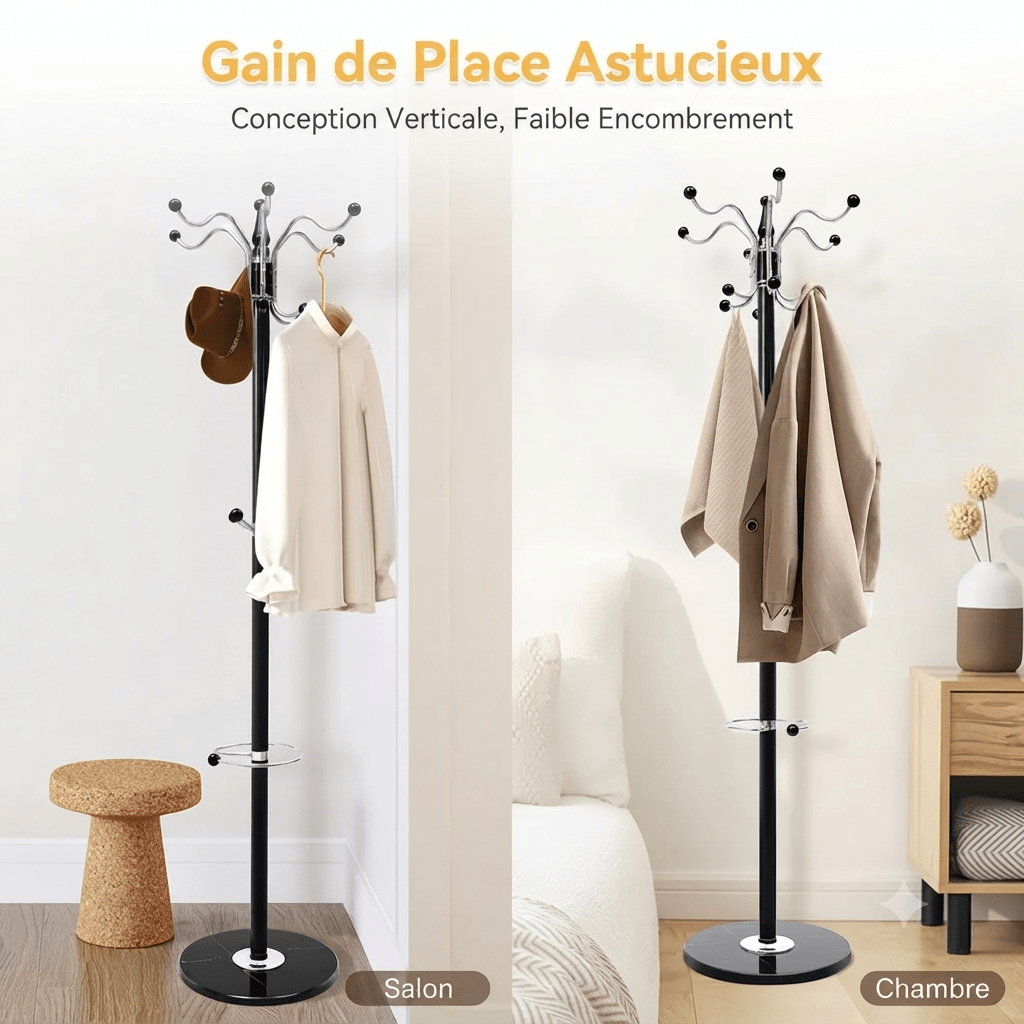Porte manteau vertical gain de place salon chambre noir