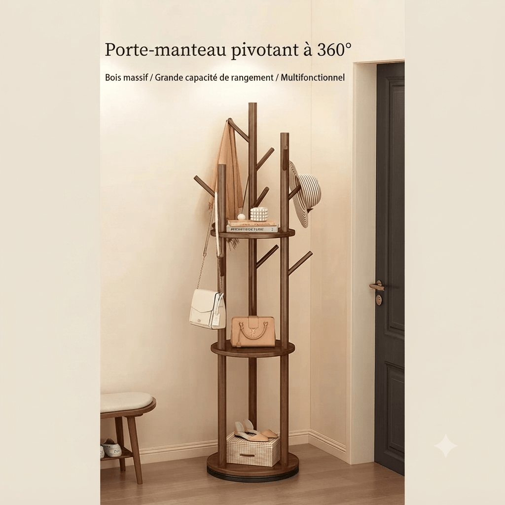 Porte-manteau pivotant 360° bois massif style vie dans un coin