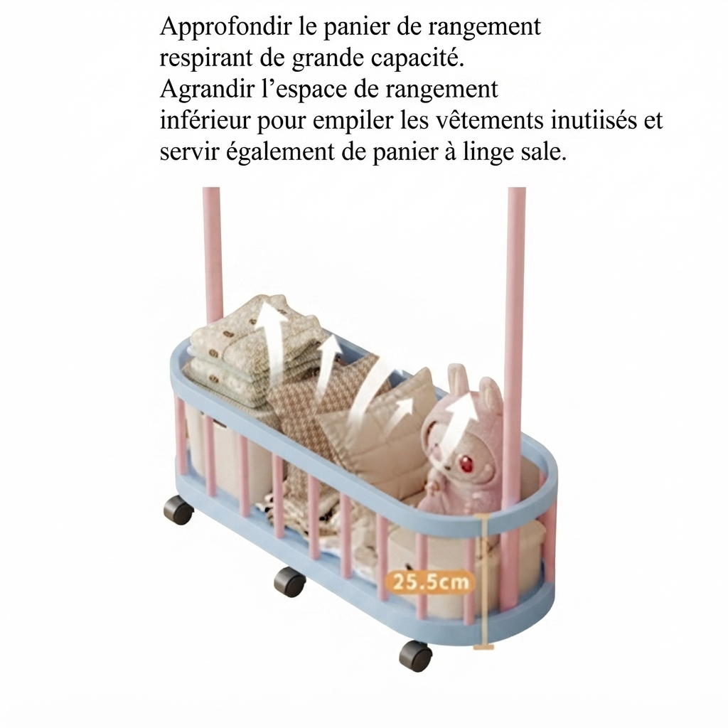 Porte manteau enfant à roulettes bac de rangement forme cactus
