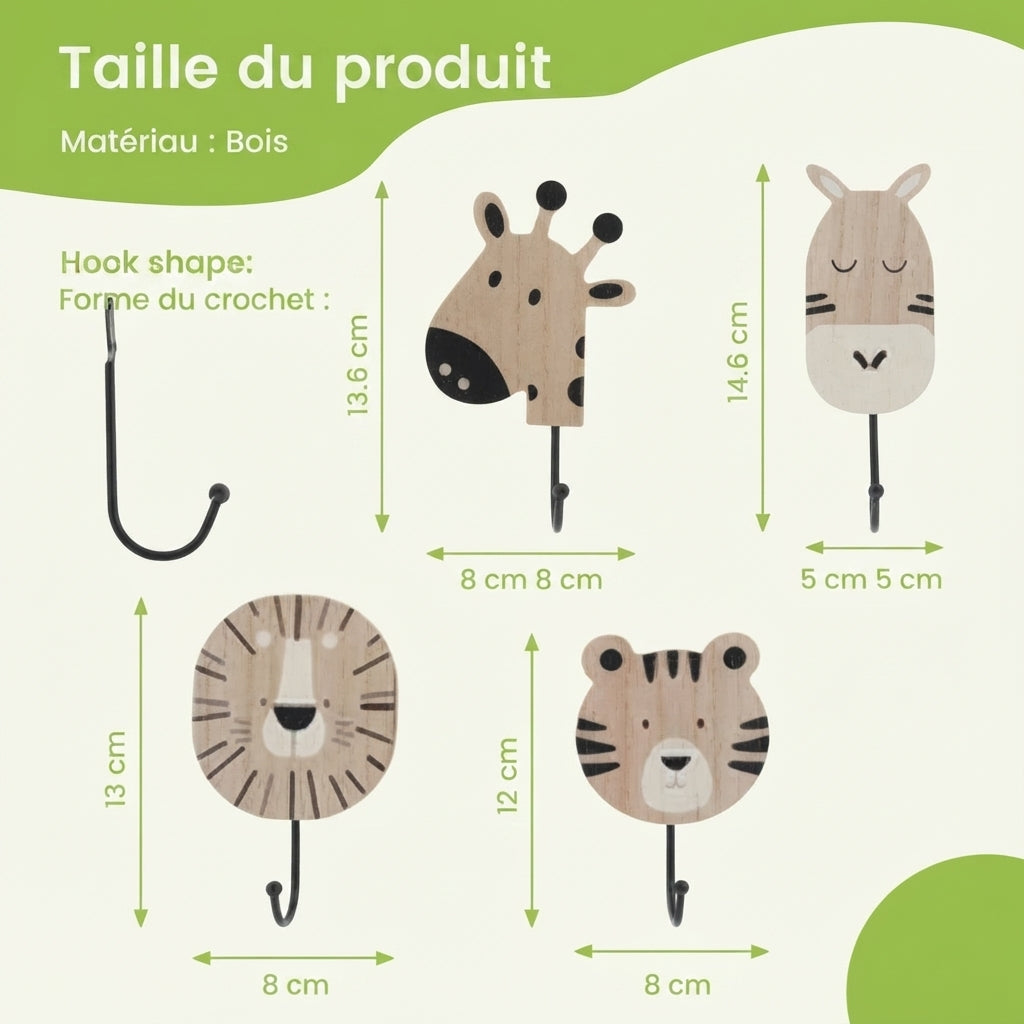 Porte manteau mural en bois à motifs pour enfants