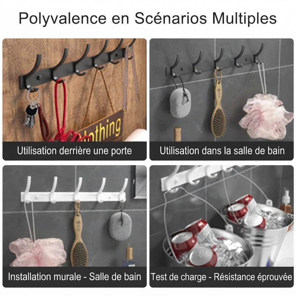 Versatile wall hook rack usage in bathroom and behind door with load test