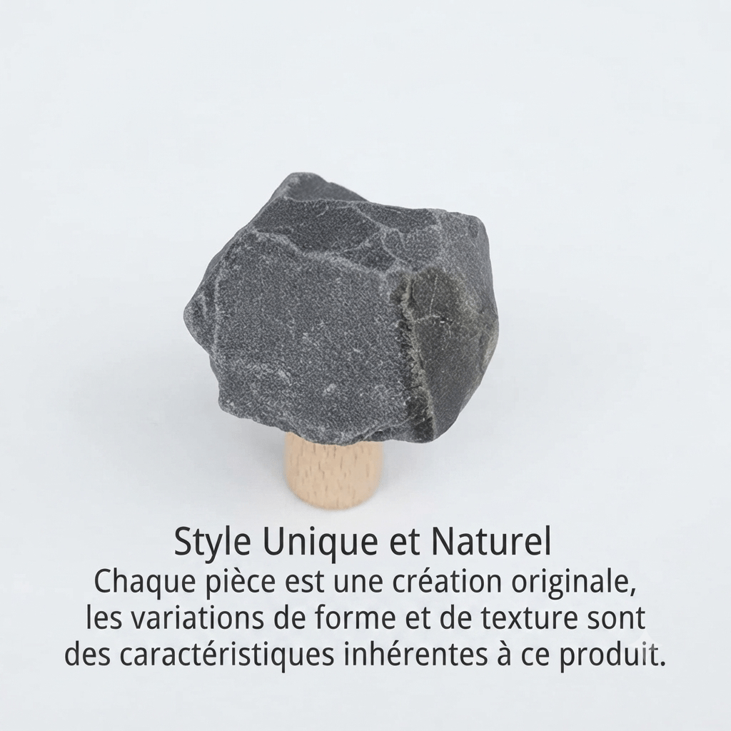 Single angular grey limestone hook on wood base showing unique texture