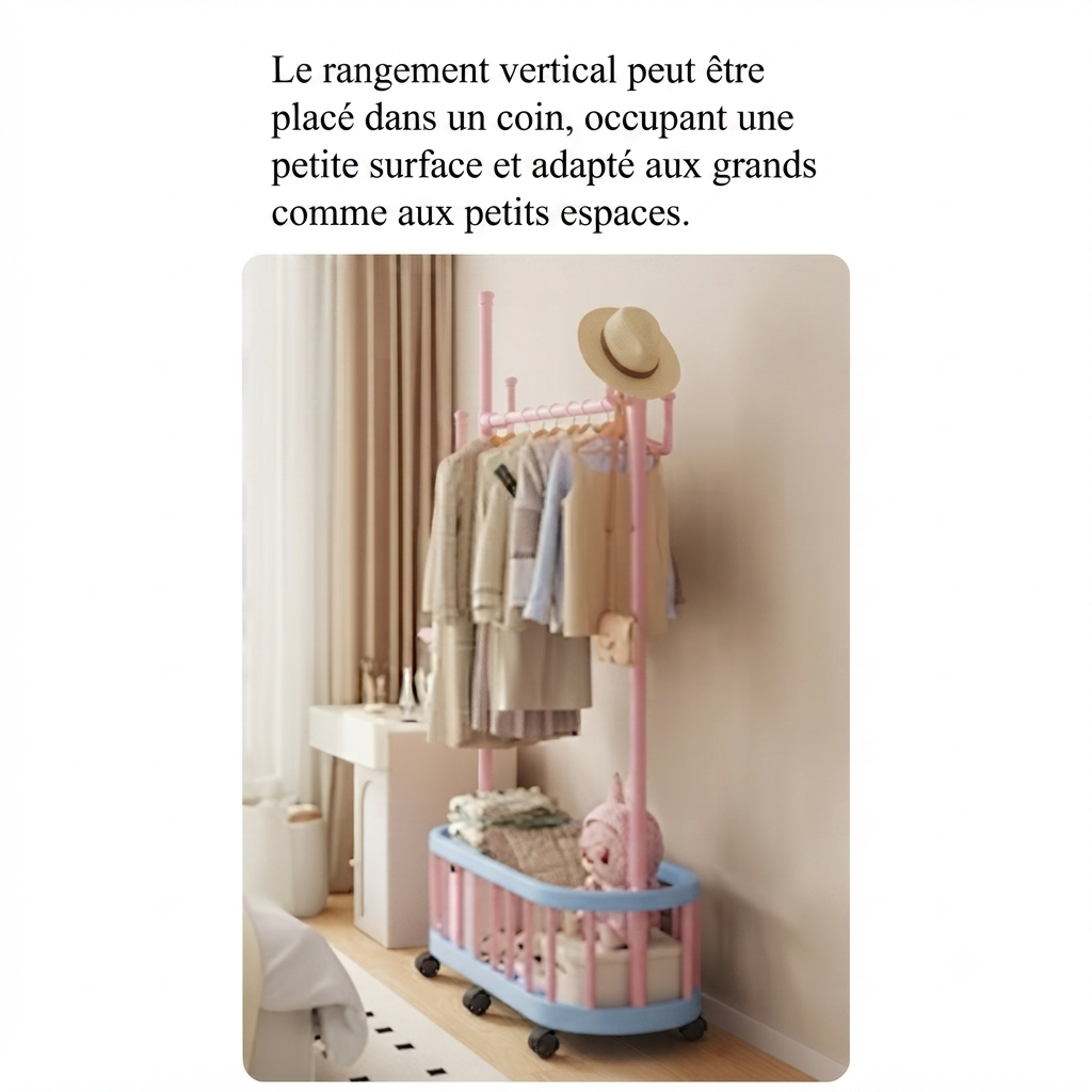 Porte manteau enfant à roulettes bac de rangement forme cactus