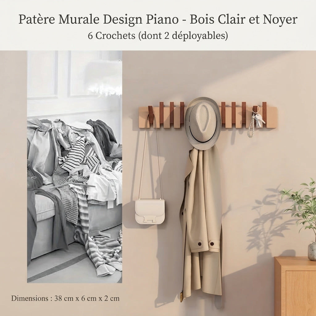 Porte manteau mural en bois design piano