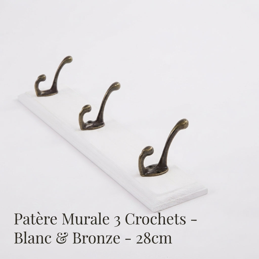 Porte manteau mural crochets rustique plateau bois massif