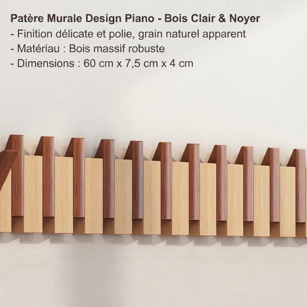 Porte manteau mural en bois design piano