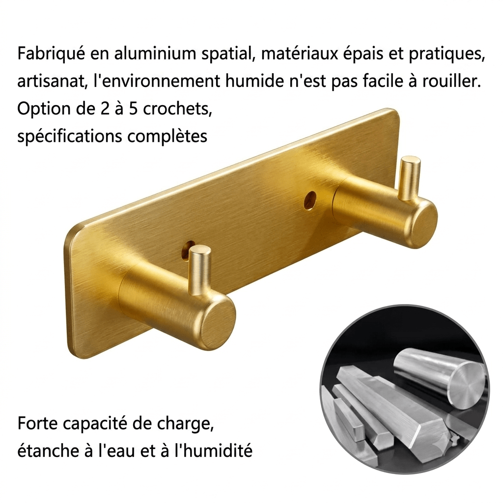 Patère murale aluminium brossé noir deux crochets charge 3kg