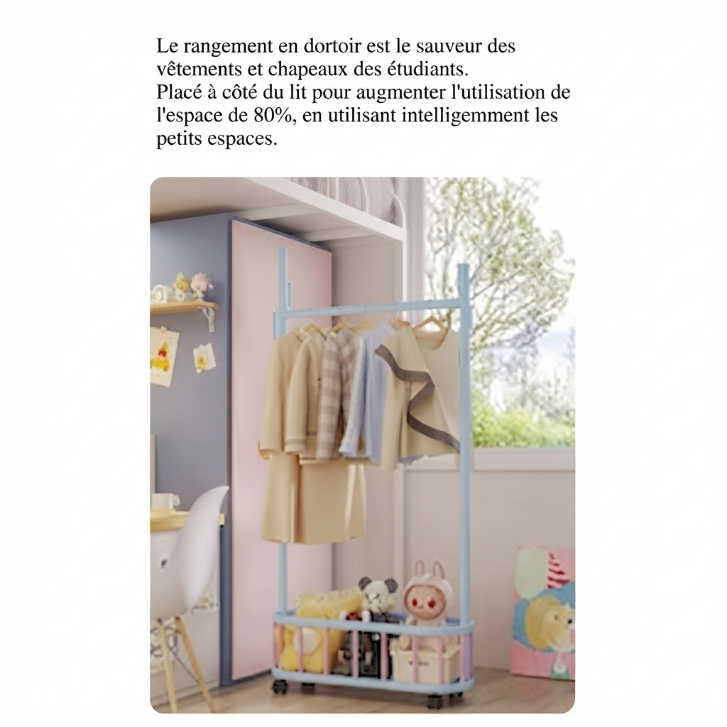 Porte manteau enfant à roulettes bac de rangement forme cactus