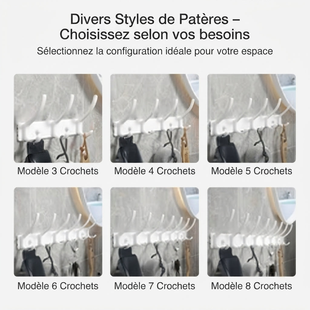 Collection of white 3 to 8-hook aluminum coat rack models for selection