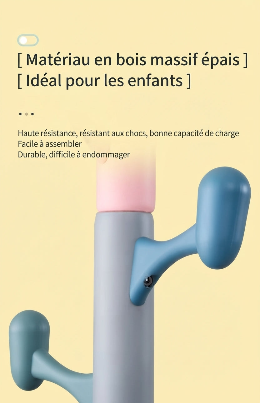 Porte-manteau enfants en bois massif avec crochets d'animaux