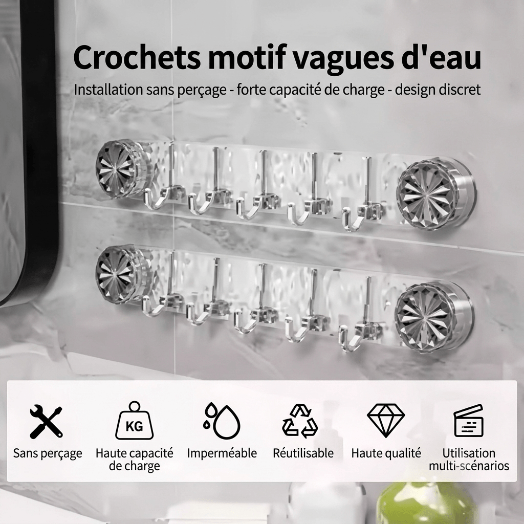 Porte manteau sans percer 5 crochets rotatifs à ventouse.