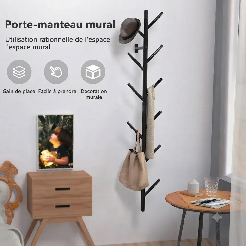 Porte manteau entrée noir créatif cactus