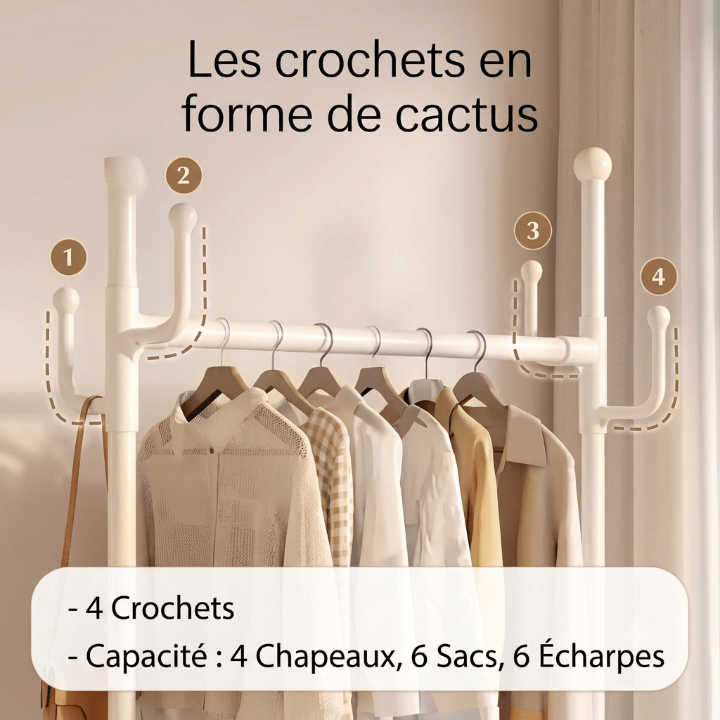 Porte manteau sur roulettes avec grand panier de rangement