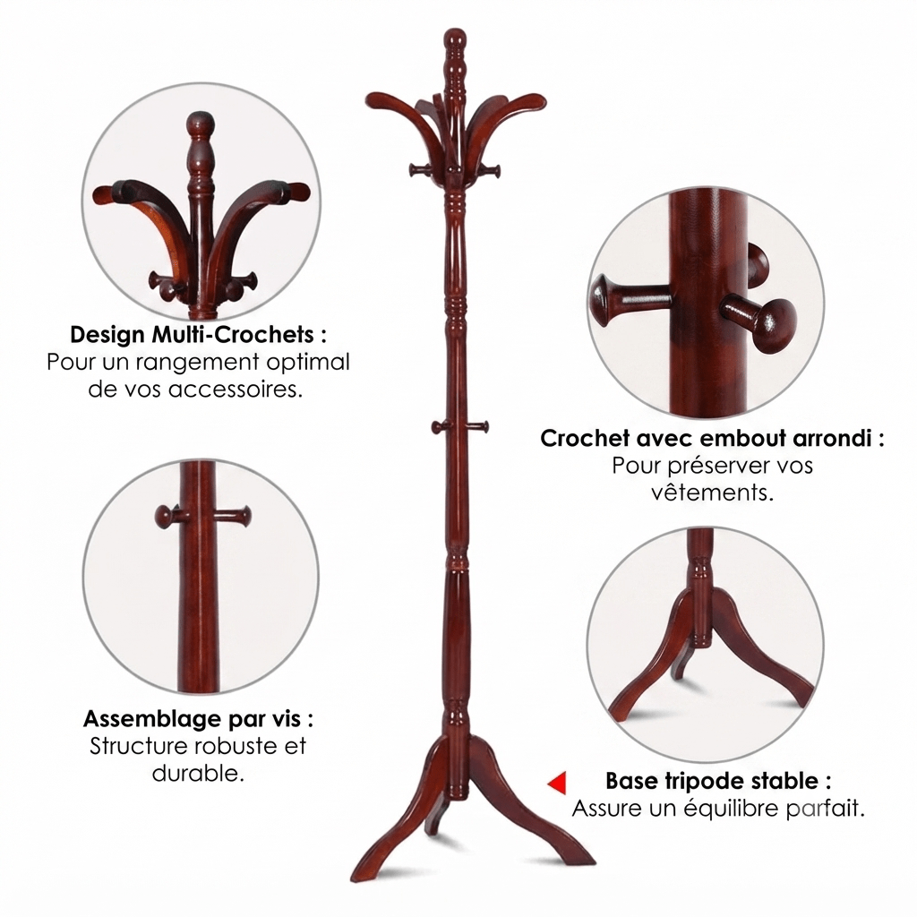 Porte manteau sur pied en bois de bouleau massif