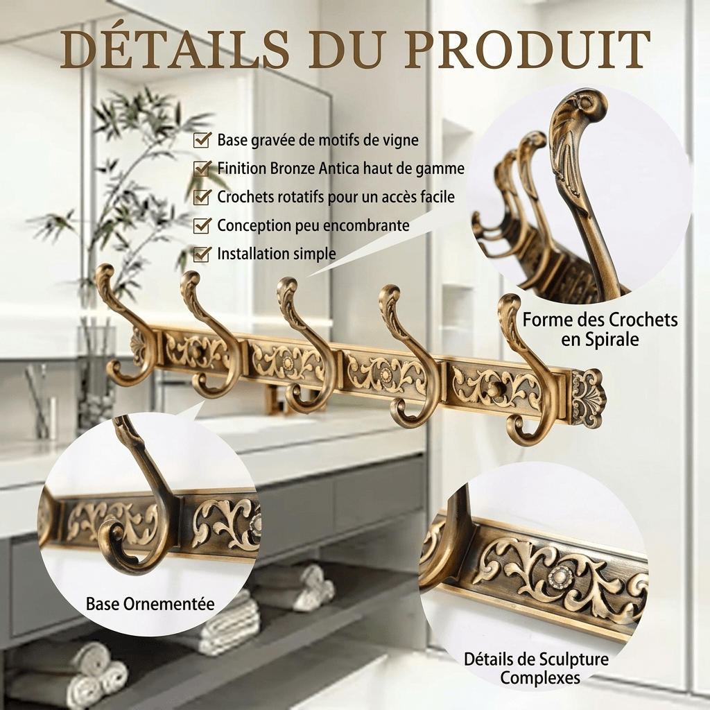 Porte manteau doré style ancien avec 4 ou 6 crochets