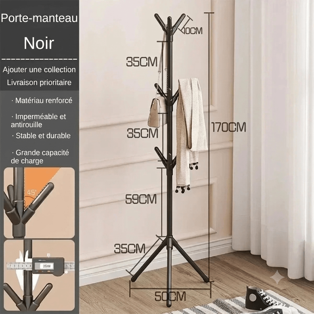 Porte manteau noir support en sol en forme de branche d'arbre