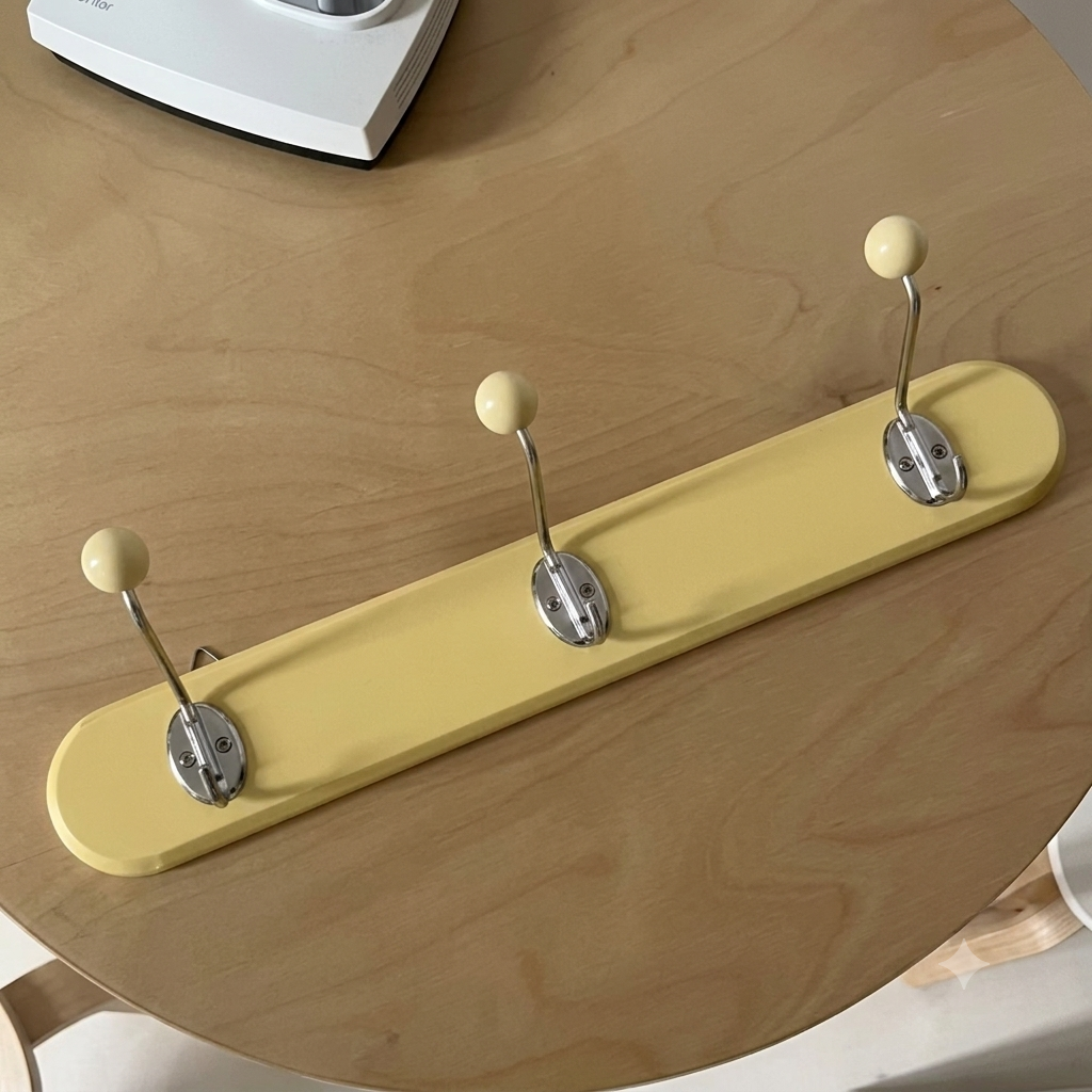 Porte manteau vintage avec plateau en bois coloré