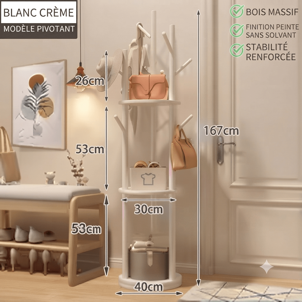 Cream pivot model coat rack dimensions and mass wood feature list