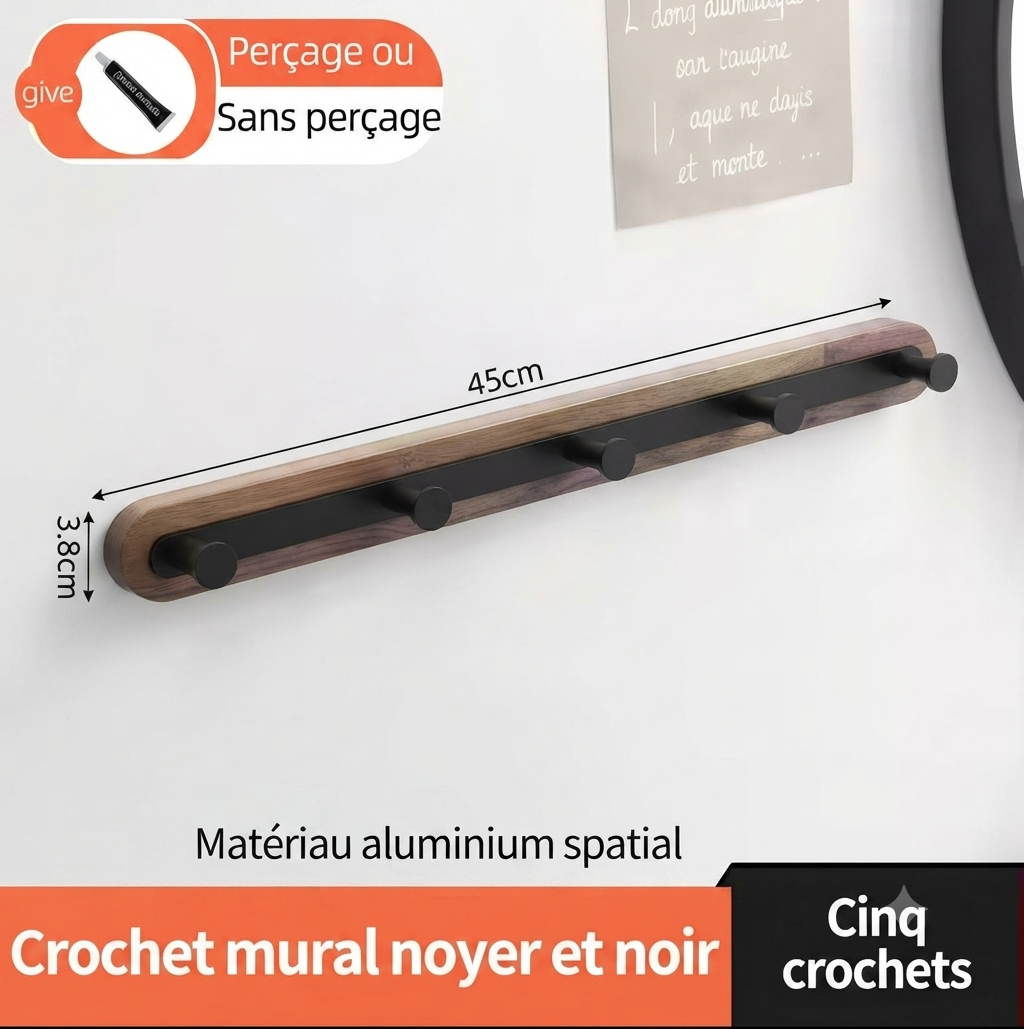 Porte manteau entrée bois et métal noir design contemporain