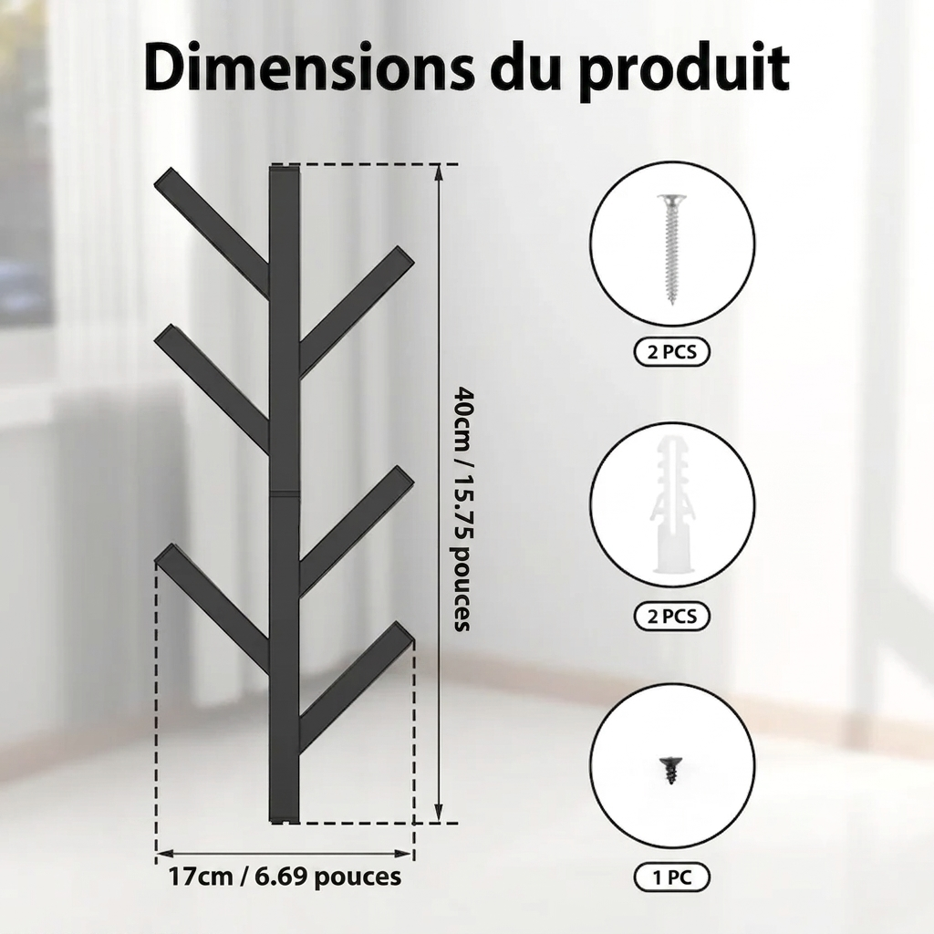Porte manteau arbre mural en métal