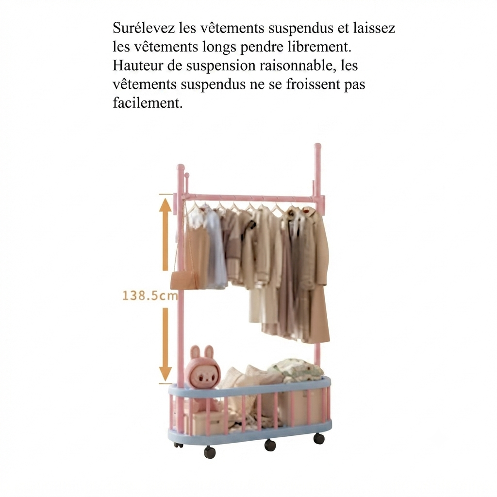 Porte manteau enfant à roulettes bac de rangement forme cactus