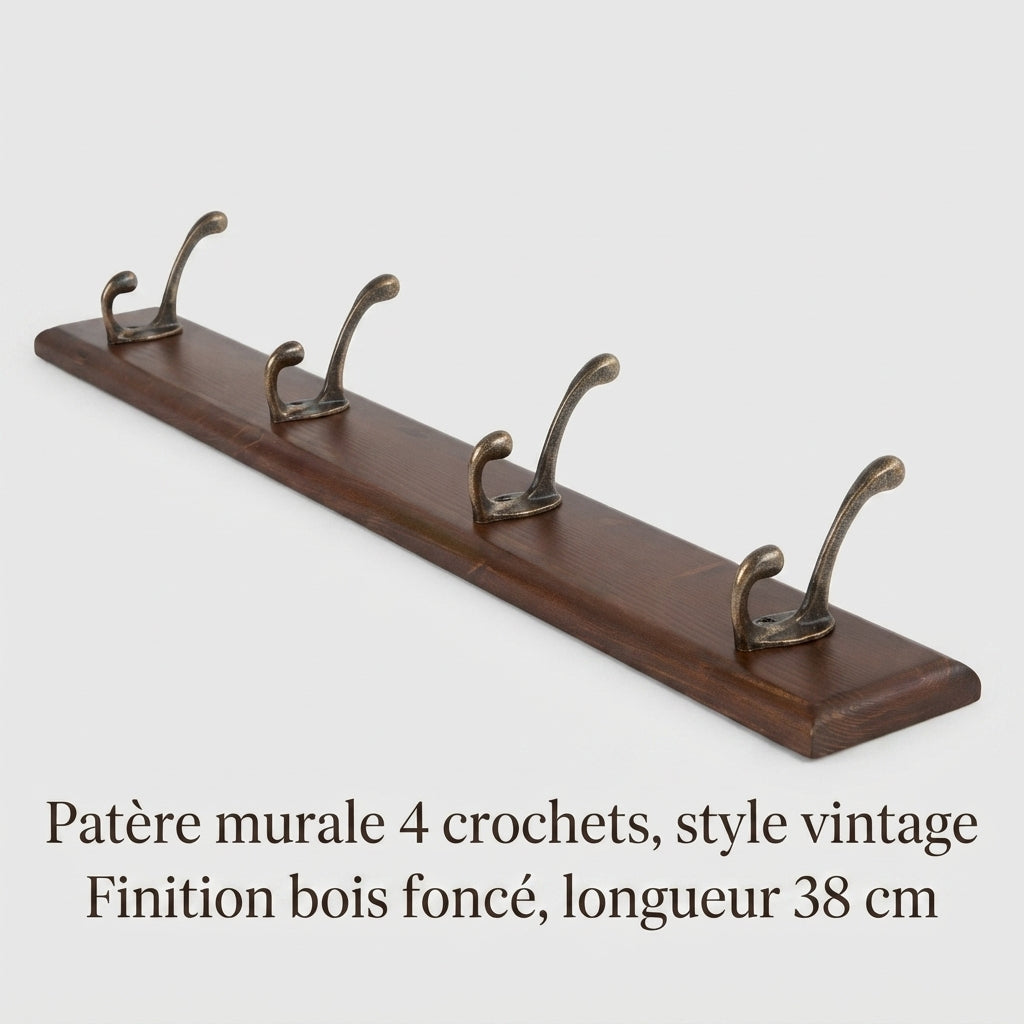 Porte manteau mural crochets rustique plateau bois massif