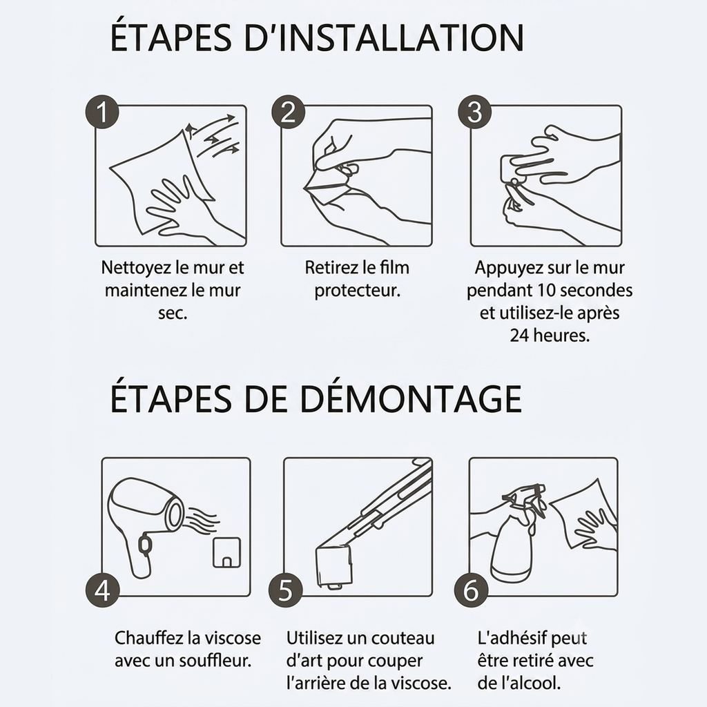 Porte manteau aluminium adhésif sans perçage guide installation