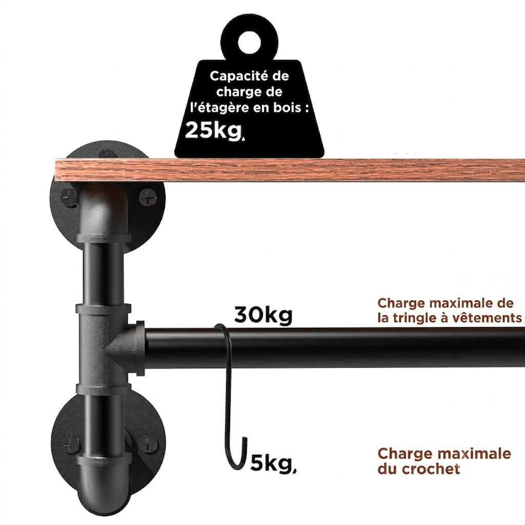 Porte manteau industriel bois et métal