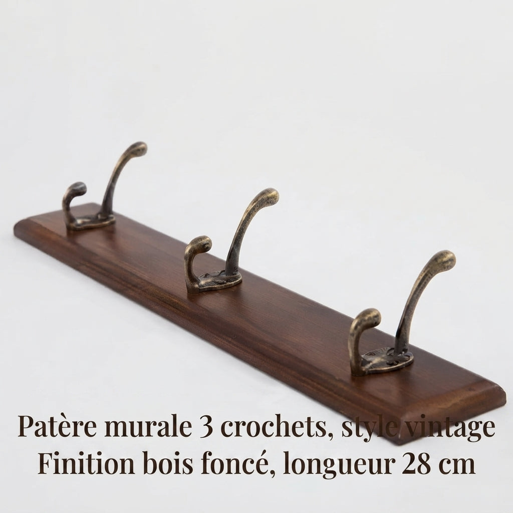 Porte manteau mural crochets rustique plateau bois massif