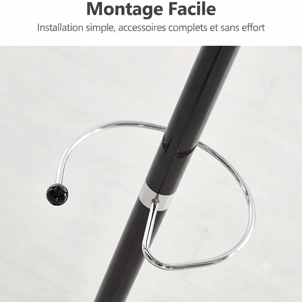Porte manteau perroquet noir avec porte-parapluie intégré chrome