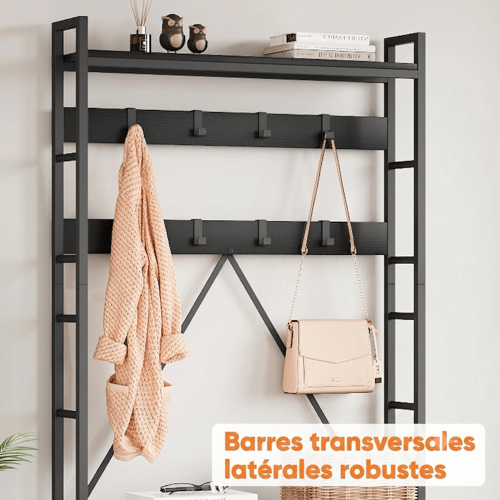Barres transversales robustes porte manteau industriel avec 4 crochets et suspension vêtements