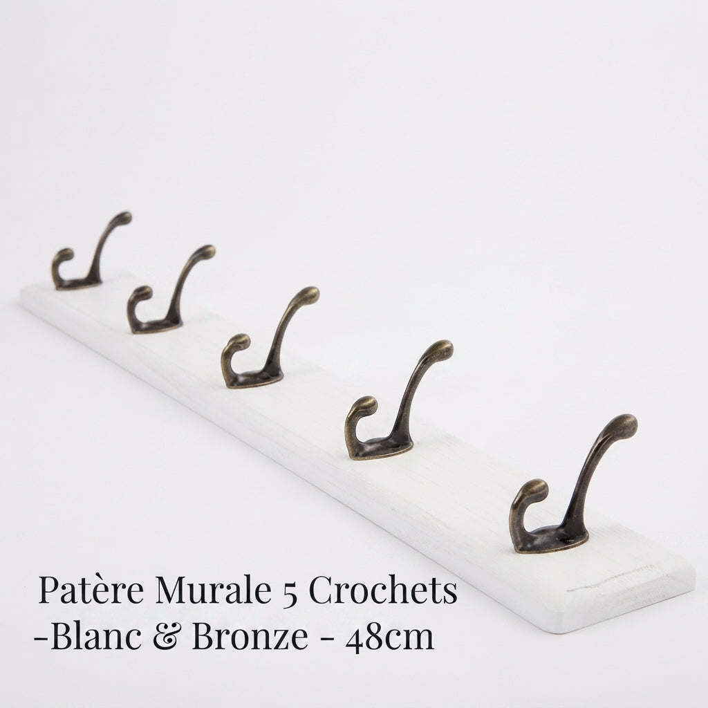 Porte manteau mural crochets rustique plateau bois massif