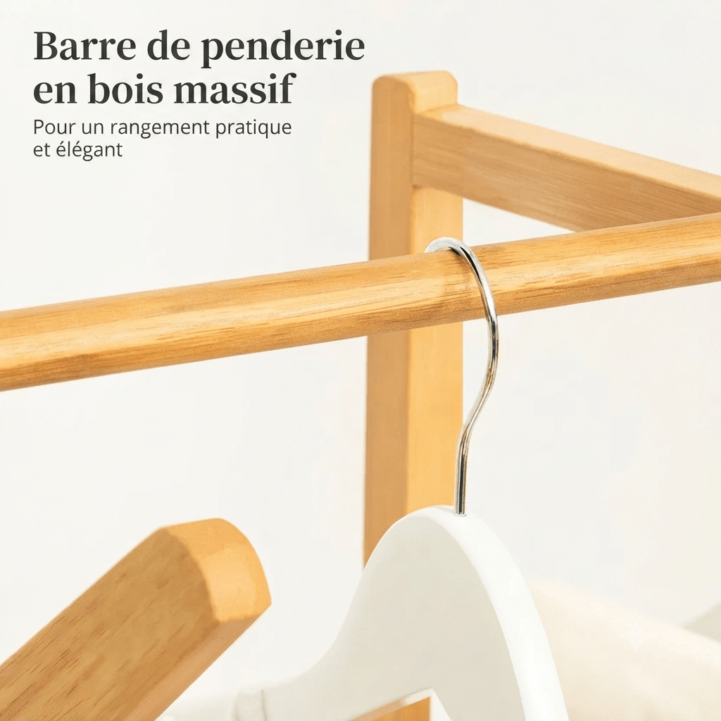 Solid bamboo hanging bar detail with smooth wood grain finish