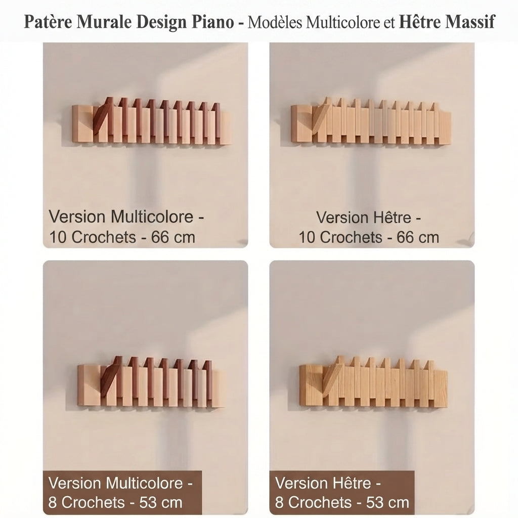 Porte manteau mural en bois design piano