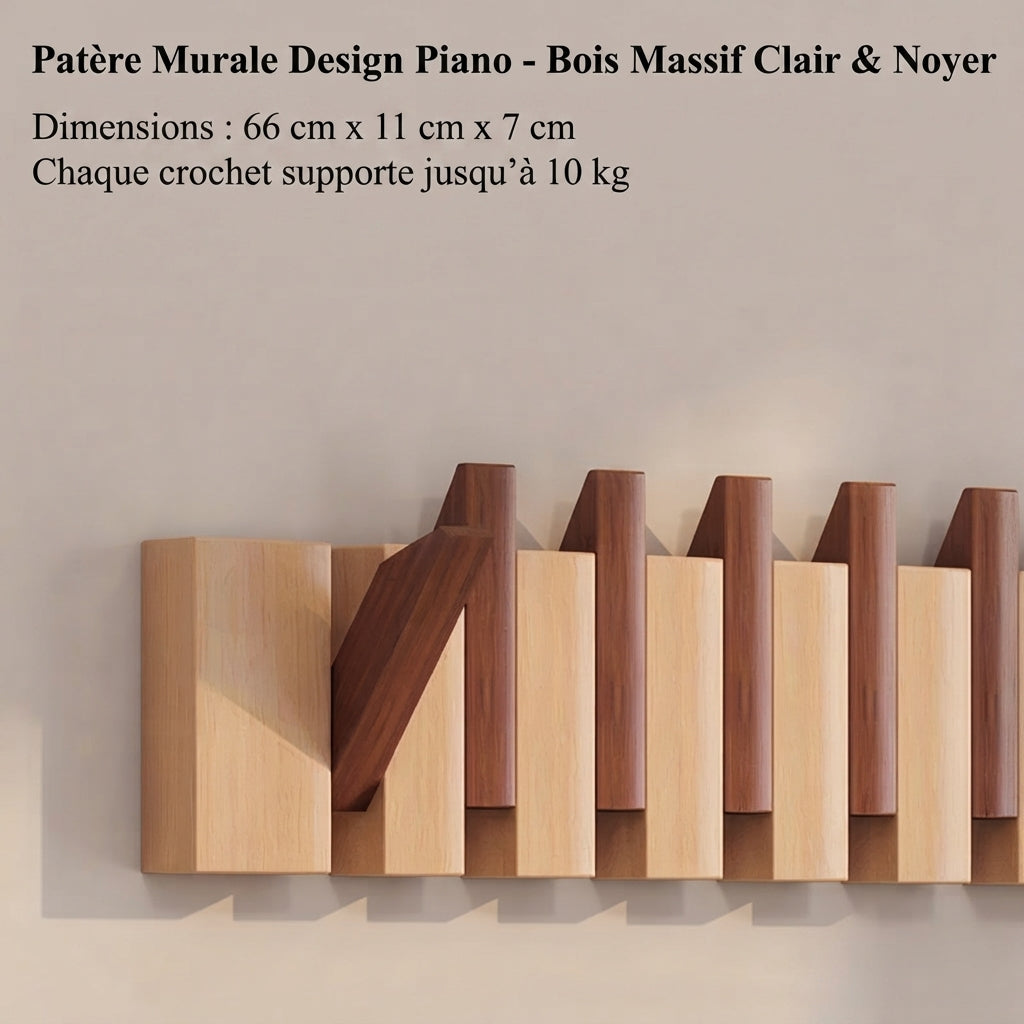 Porte manteau mural en bois design piano
