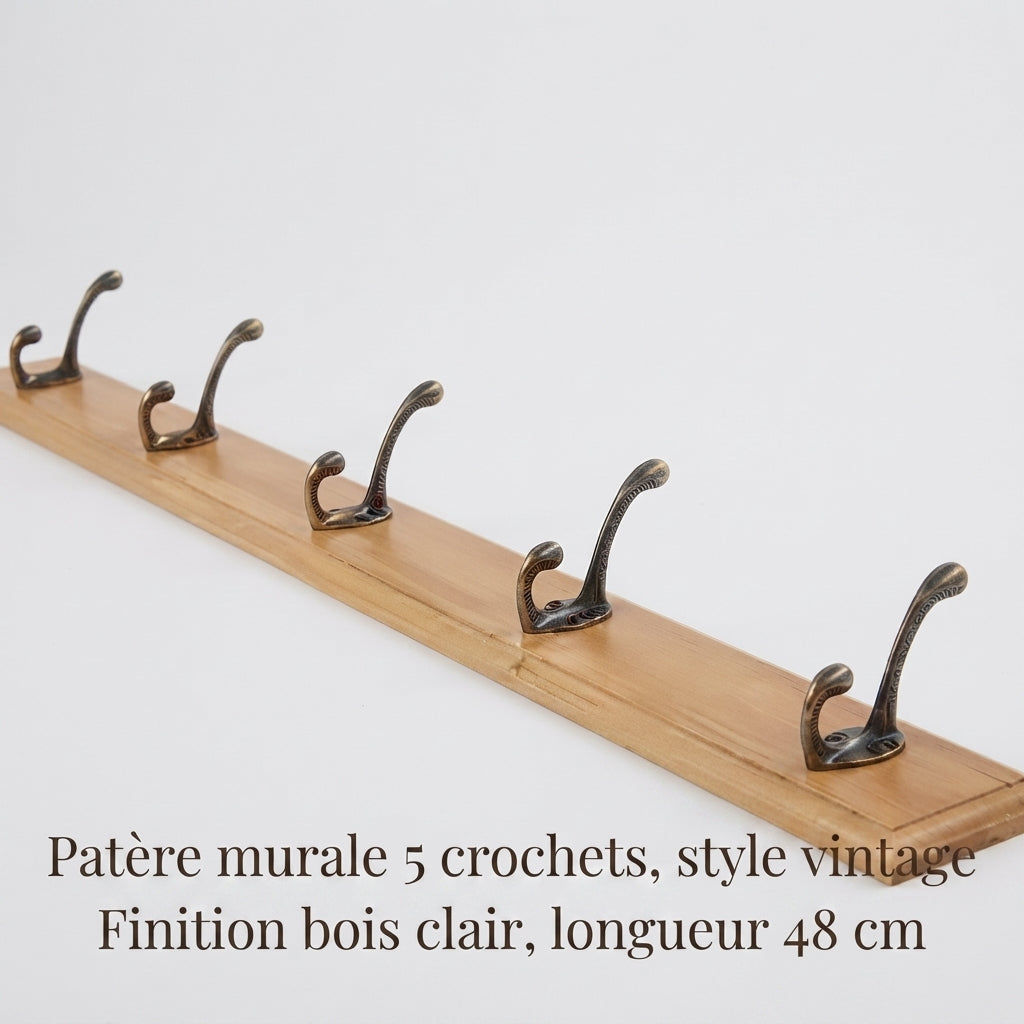Porte manteau mural crochets rustique plateau bois massif