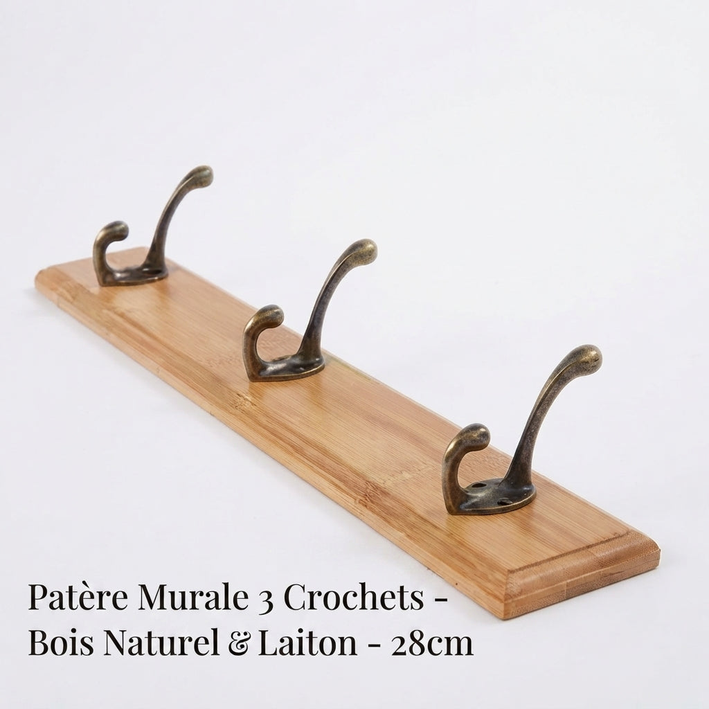 Porte manteau mural crochets rustique plateau bois massif