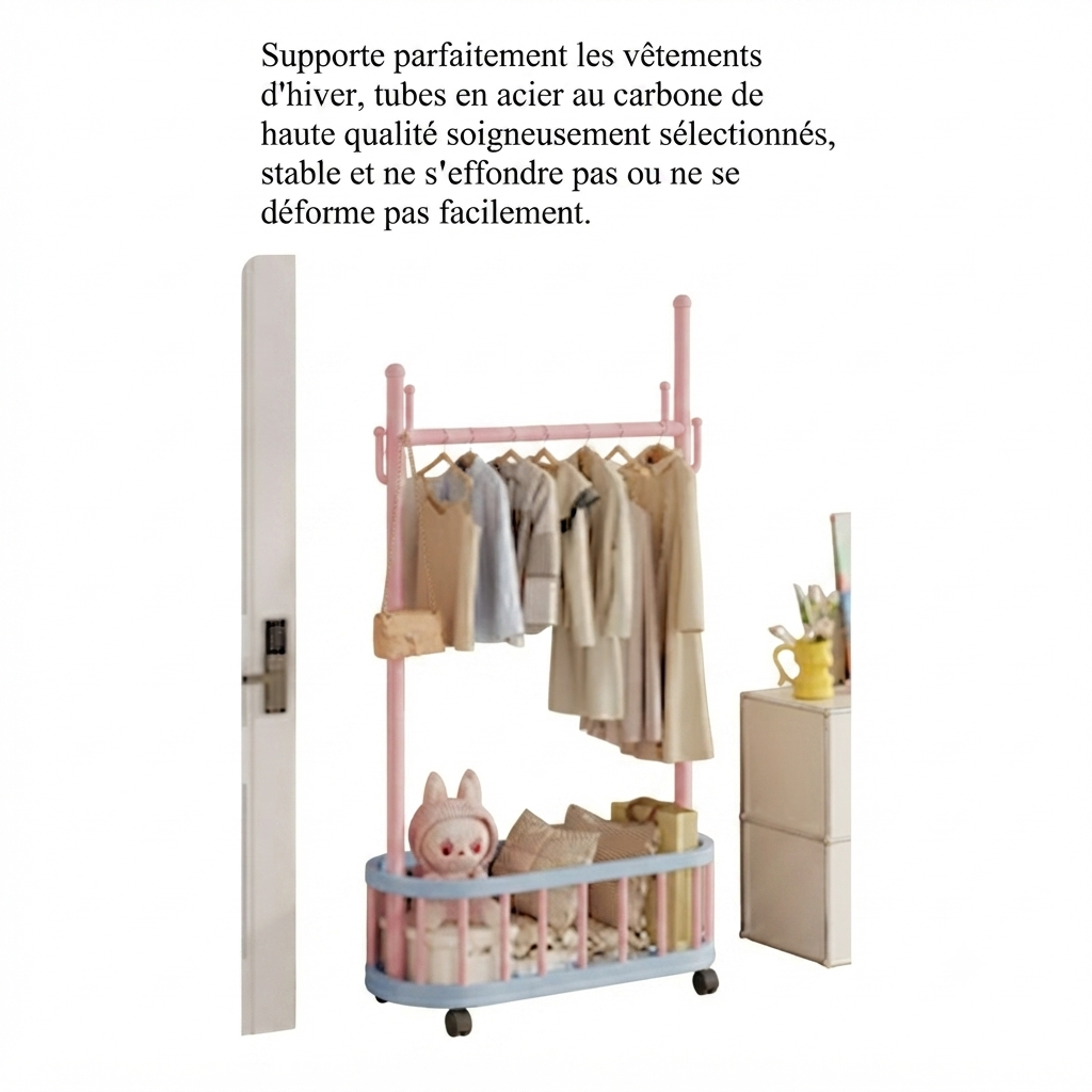 Porte manteau enfant à roulettes bac de rangement forme cactus