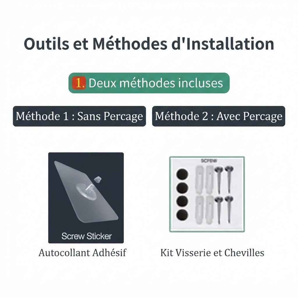 Pliable porte-manteau mural aluminium avec kit de fixation sans perçage et chevilles incluses