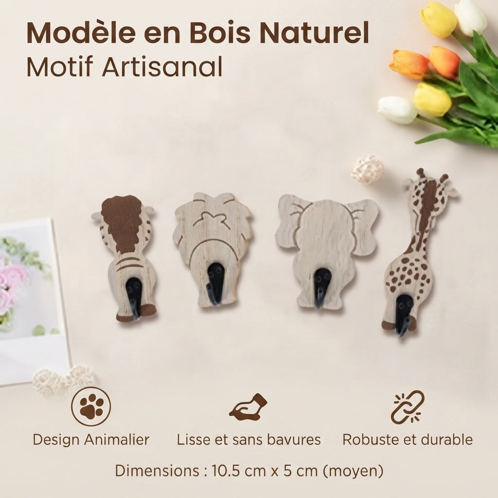 Porte manteau mural en bois à motifs pour enfants