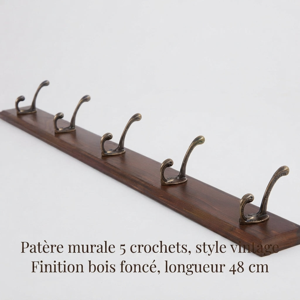 Porte manteau mural crochets rustique plateau bois massif