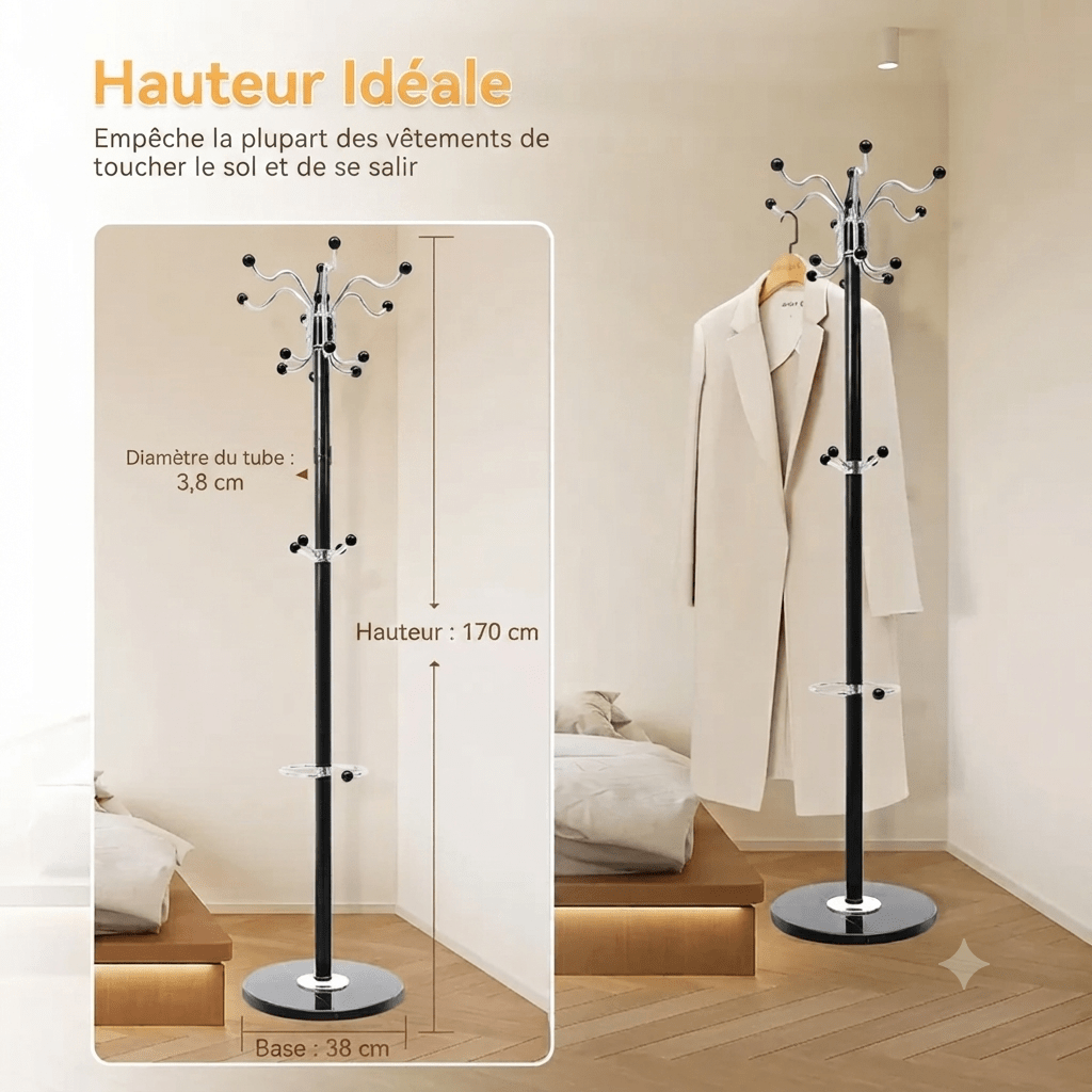 Dimensions porte manteau percherau hauteur 170cm gain de place