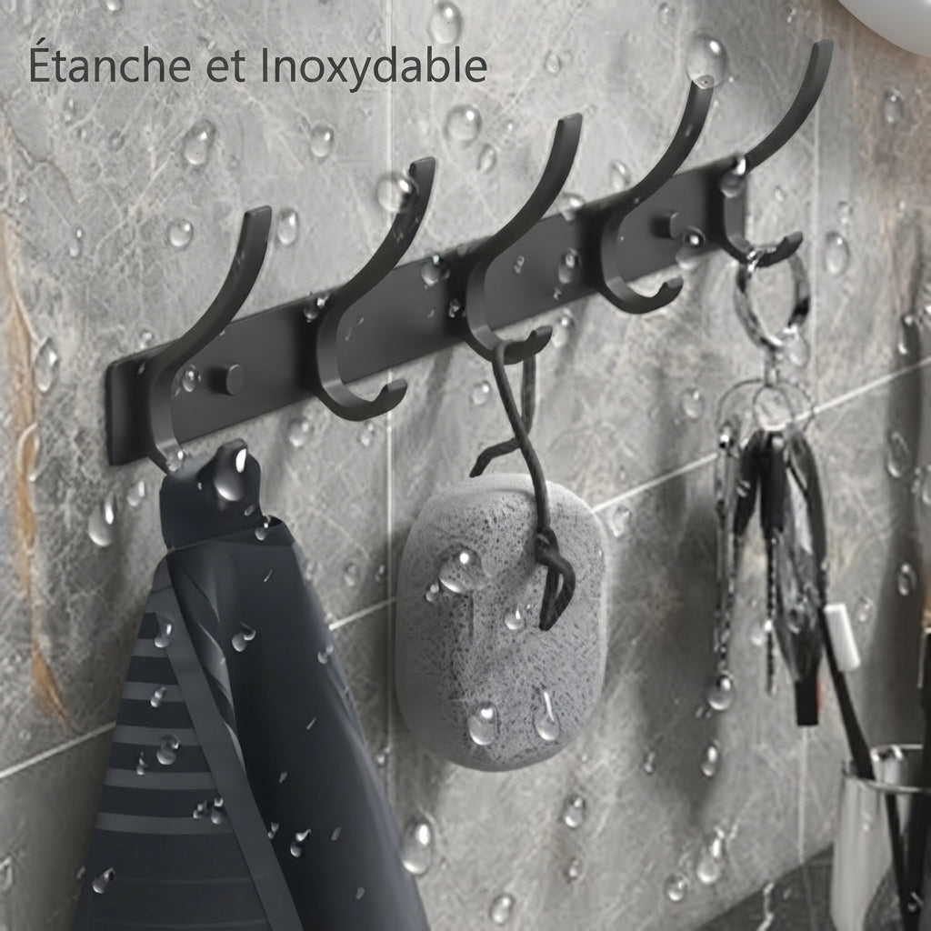 Waterproof matte black hook rack demonstrating rust-resistant aluminum finish