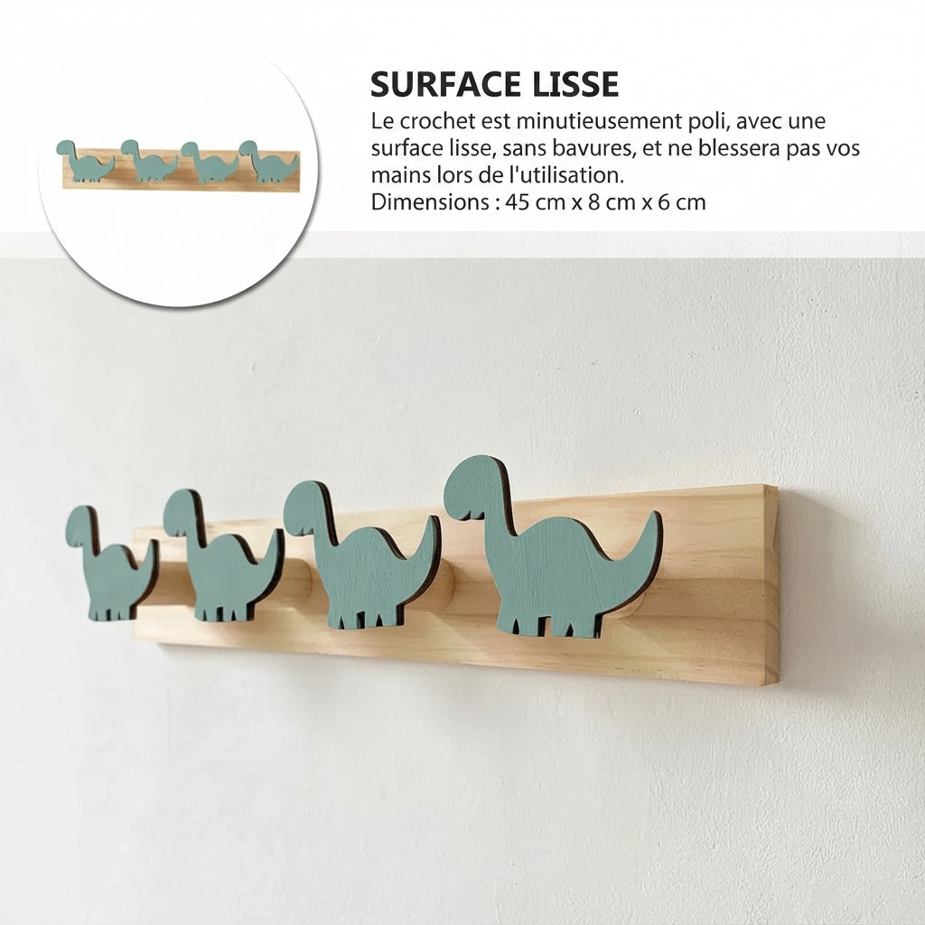 Porte manteau mural en bois motif dinosaure pour enfants
