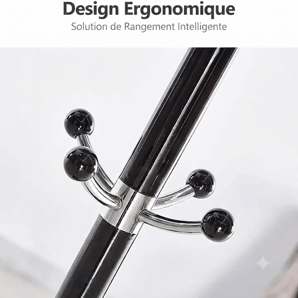 Crochets rotatifs chrome sphères noires porte manteau noir
